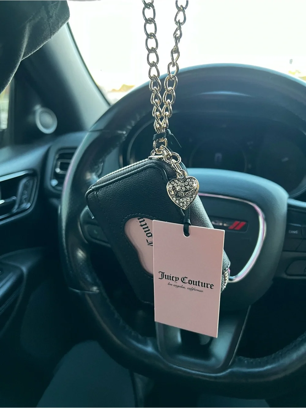 Juicy Couture Black Wallet with Pink Velvet Crest Panel